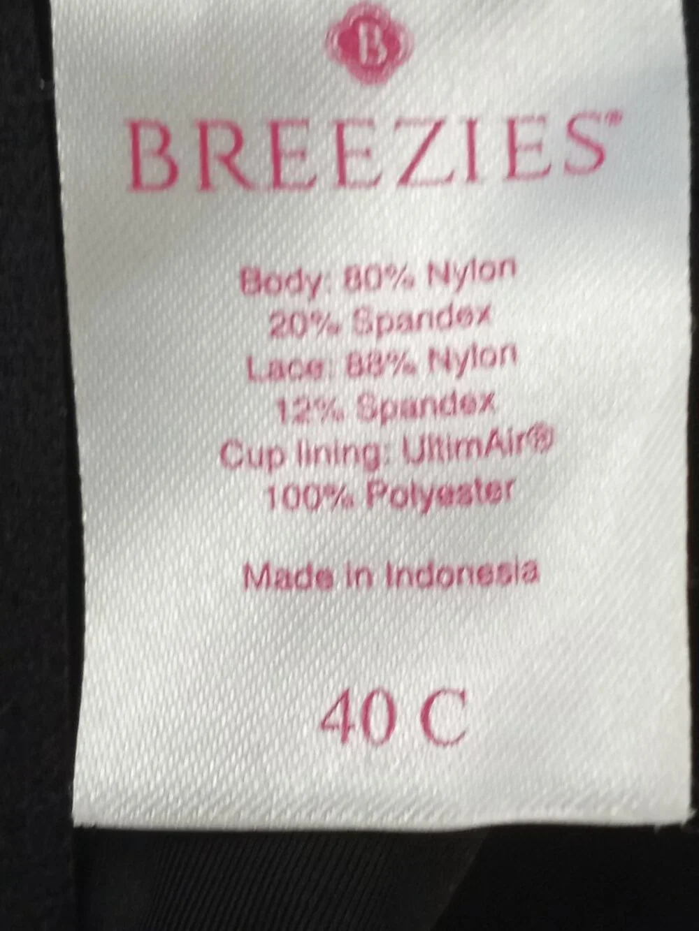 Breezies Black 40C Soft Support Lace Underwire Bra